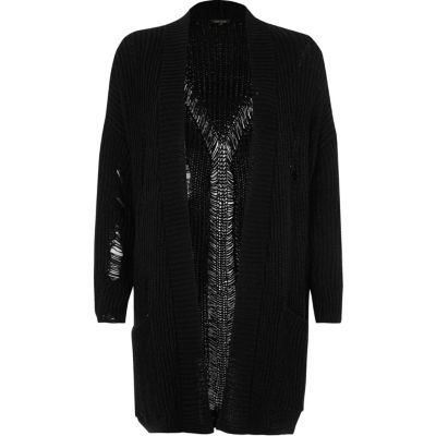 Black ribbed knit long cardigan